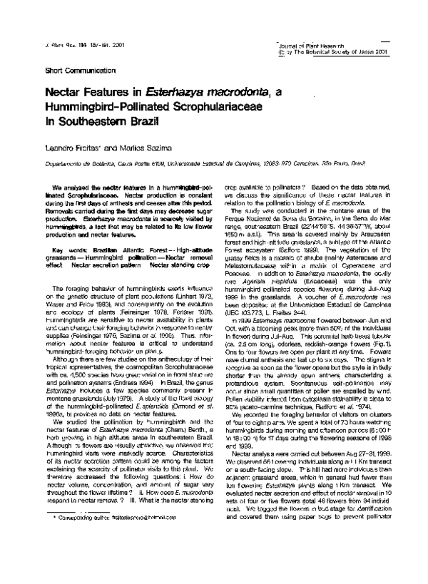 (PDF) Nectar Features in Esterhazya macrodonta, a Hummingbird ...