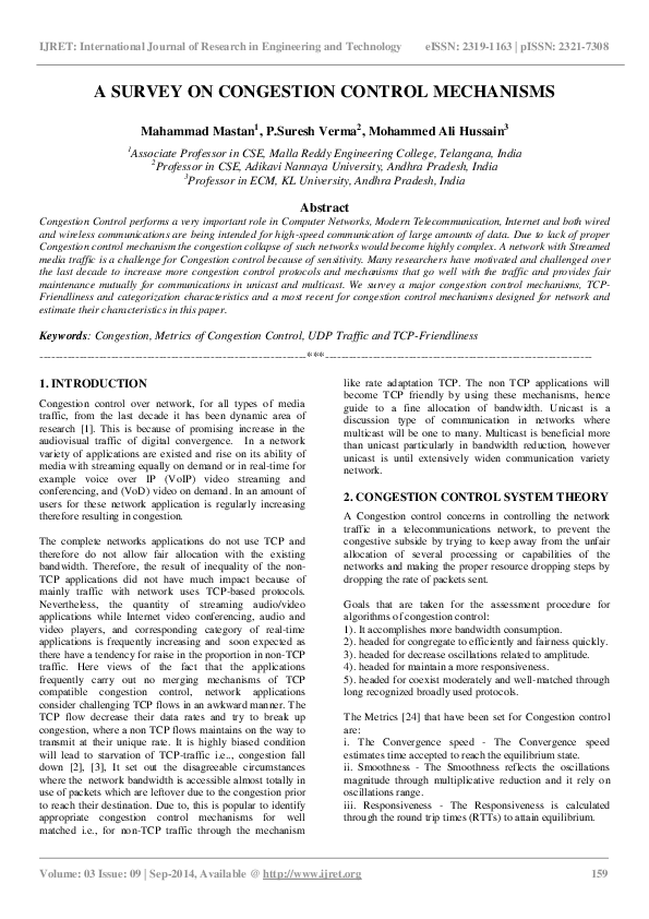 (PDF) A Survey on Congestion Control Mechanisms