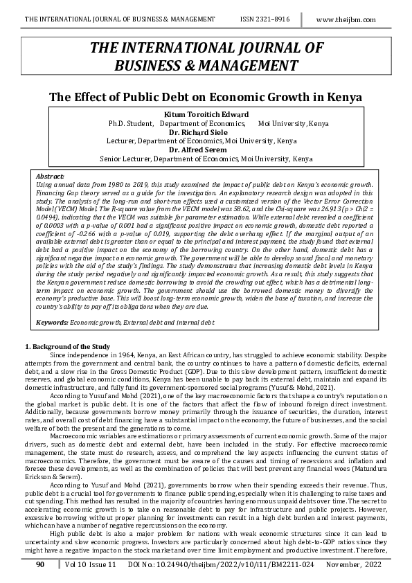 (PDF) The Effect of Public Debt on Economic Growth in Kenya