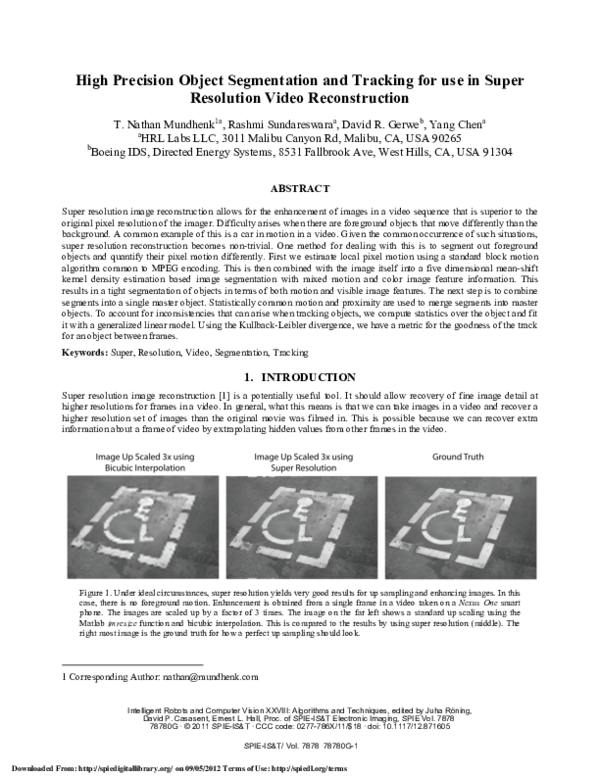 (PDF) High Precision Object Segmentation and Tracking for use in Super ...