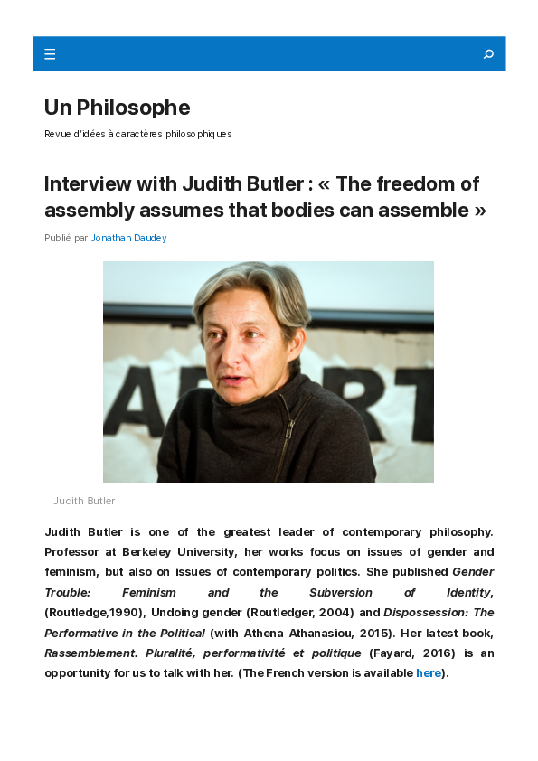 (PDF) Interview with Judith Butler - « The freedom of assembly assumes ...