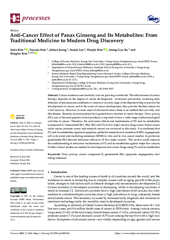 (PDF) Anti-Cancer Effect of Panax Ginseng and Its Metabolites: From ...