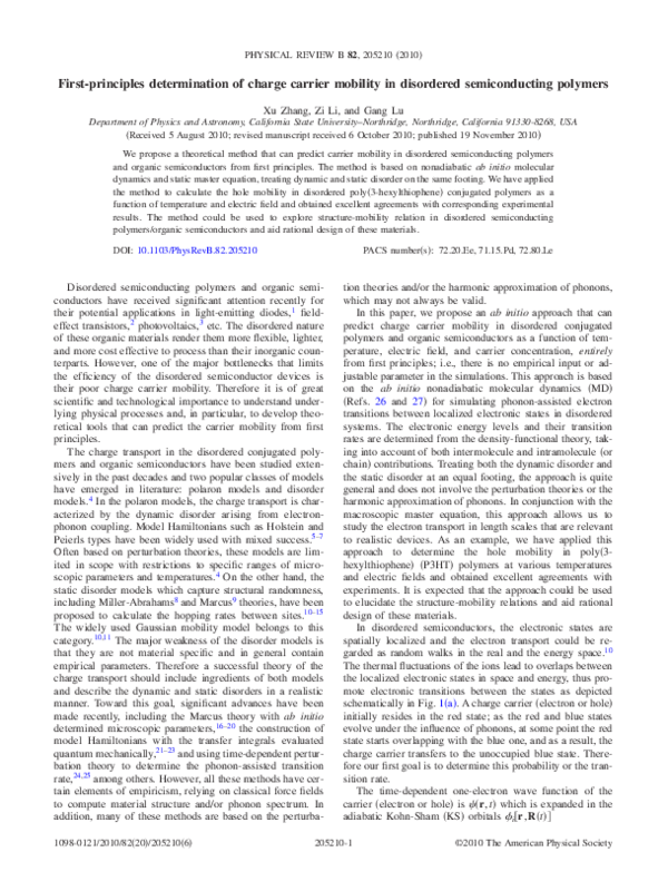 (PDF) First-principles determination of charge carrier mobility in ...