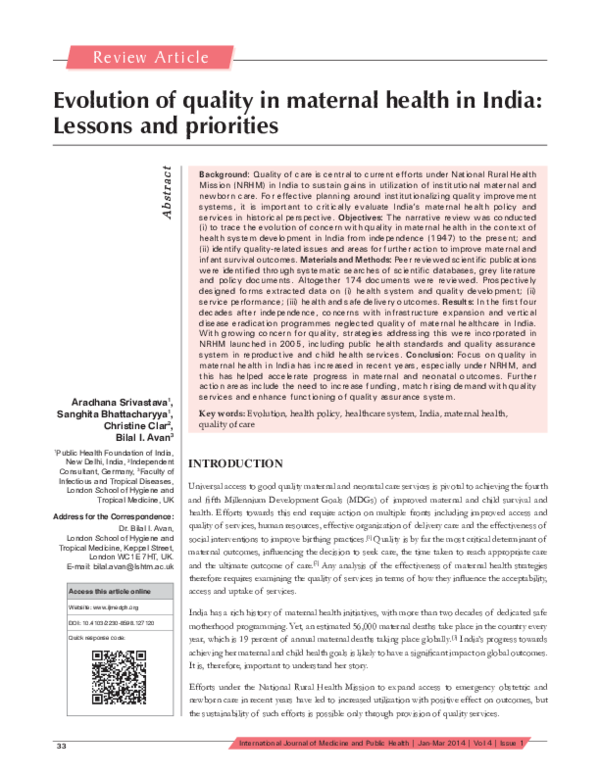 (PDF) Evolution of quality in maternal health in India: Lessons and ...