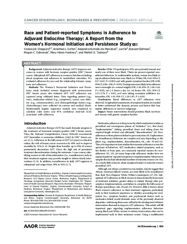 (PDF) Race and Patient-reported Symptoms in Adherence to Adjuvant ...