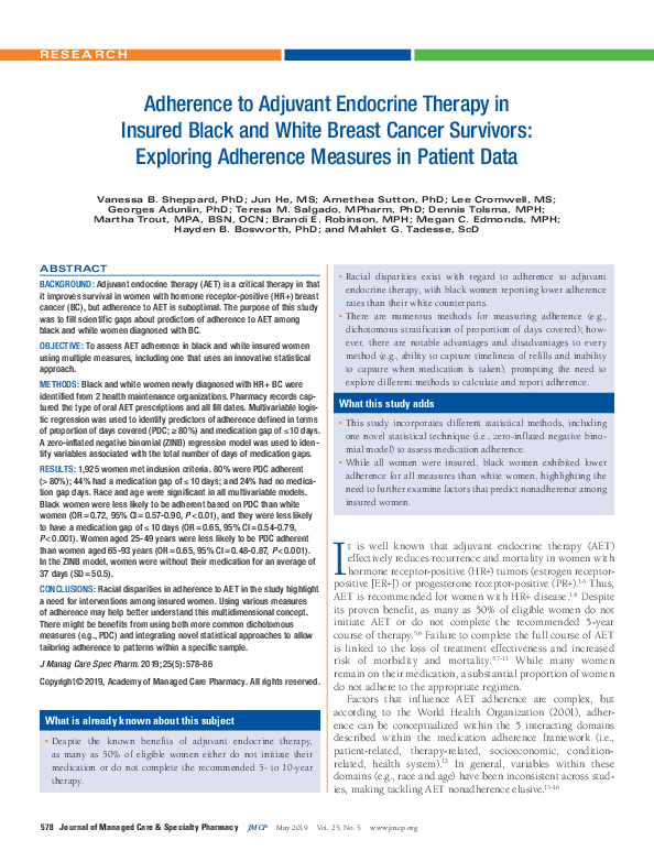(PDF) Adherence to Adjuvant Endocrine Therapy in Insured Black and ...