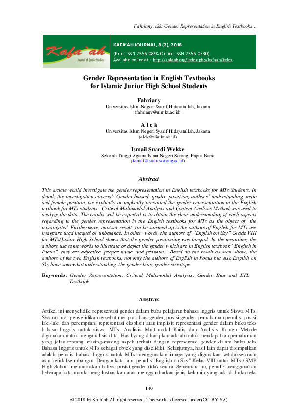 (PDF) Gender Representation in English Textbooks for Islamic Junior ...