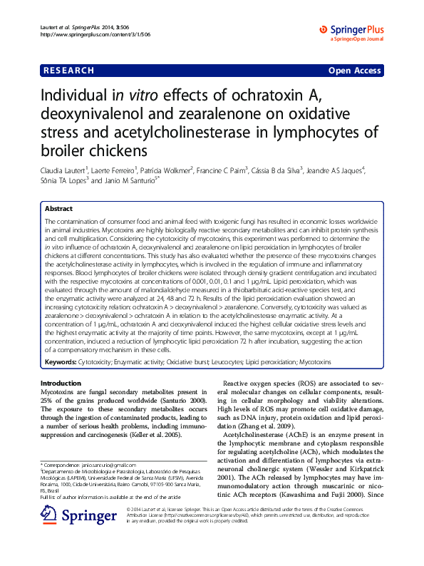 (PDF) Individual in vitro effects of ochratoxin A, deoxynivalenol and ...