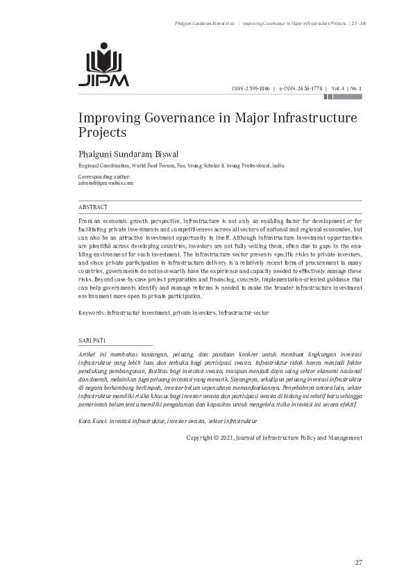 (PDF) Improving Governance in Major Infrastructure Projects