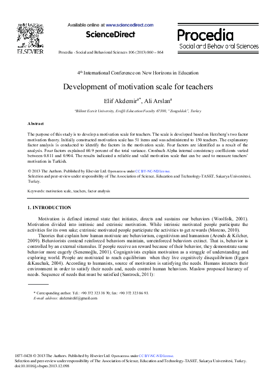 (PDF) Development of Motivation Scale for Teachers