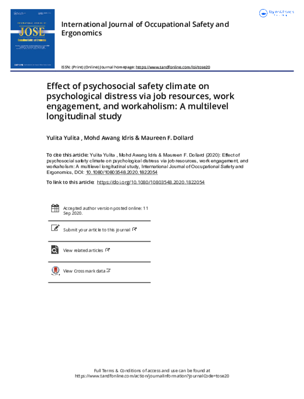 (PDF) Effect of psychosocial safety climate on psychological distress ...