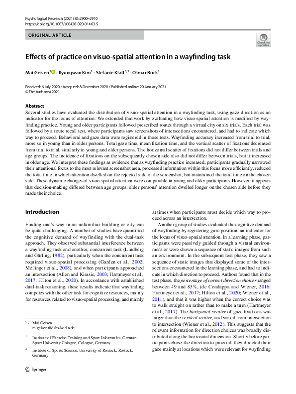 (PDF) Effects of practice on visuo-spatial attention in a wayfinding task