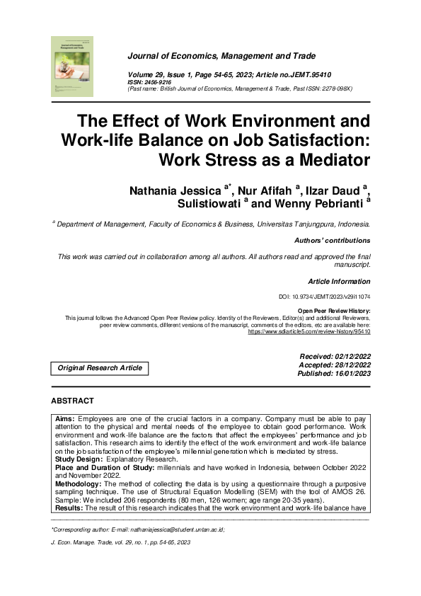 (PDF) The Effect of Work Environment and Work-life Balance on Job ...