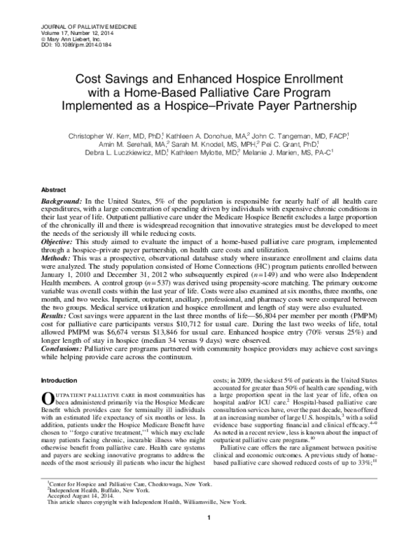 (PDF) Cost Savings and Enhanced Hospice Enrollment with a Home-Based ...