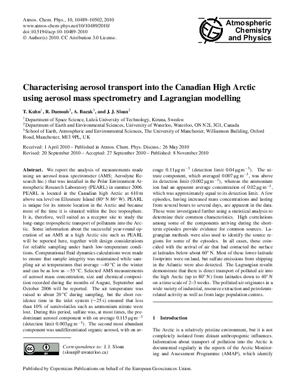 (PDF) Characterising aerosol transport into the Canadian High Arctic