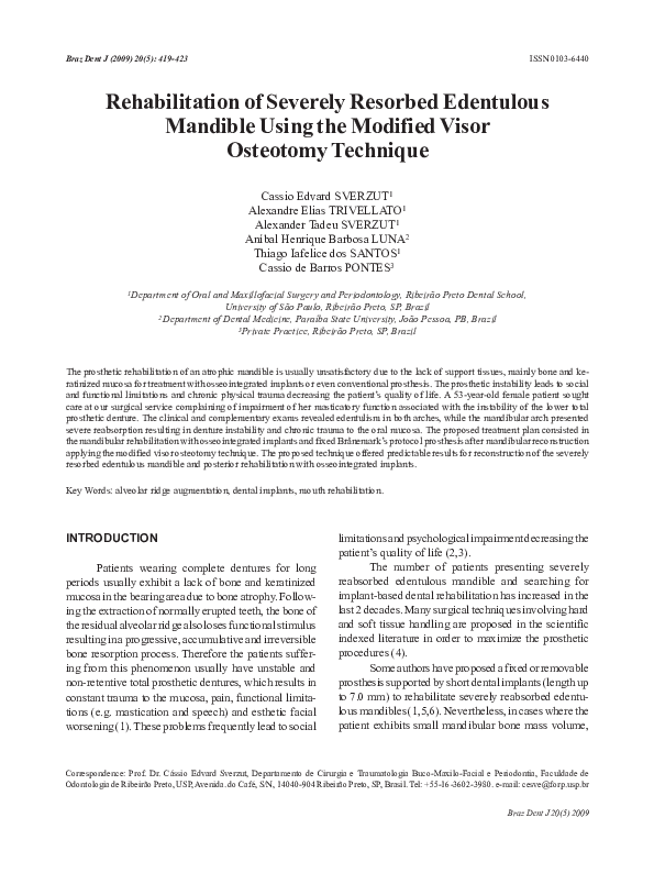 (PDF) Rehabilitation of severely resorbed edentulous mandible using the