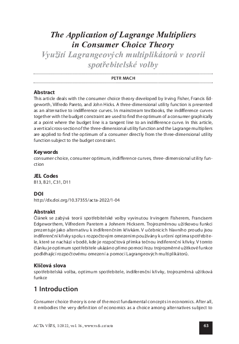 (PDF) The Application of Lagrange Multipliers in Consumer Choice Theory