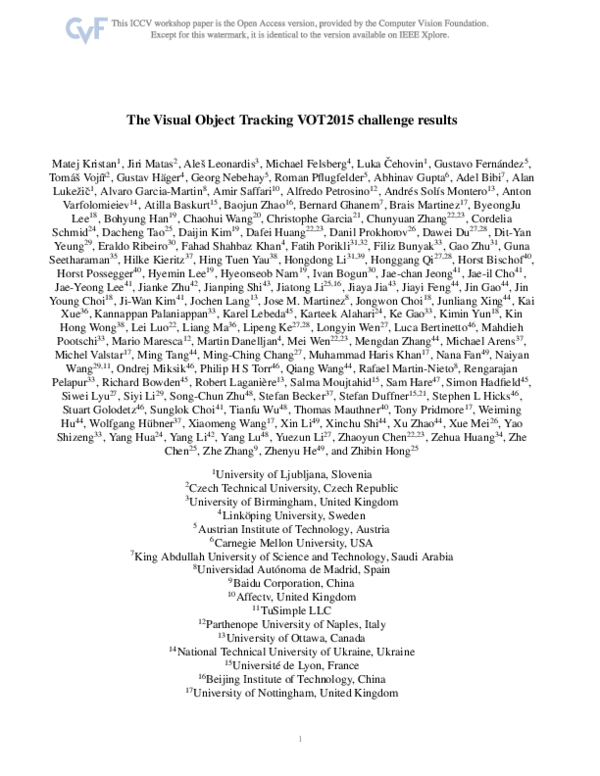 (PDF) The visual object tracking VOT2013 challenge results