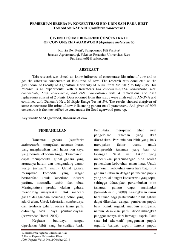 (PDF) PEMBERIAN BEBERAPA KONSENTRASI BIO-URIN SAPI PADA BIBIT TANAMAN ...