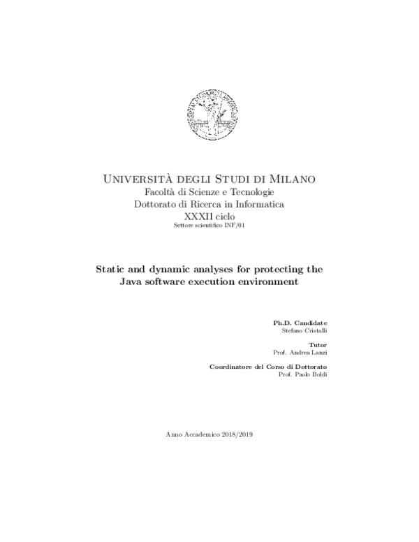 (PDF) Static and Dynamic Analyses for Protecting the Java Software ...