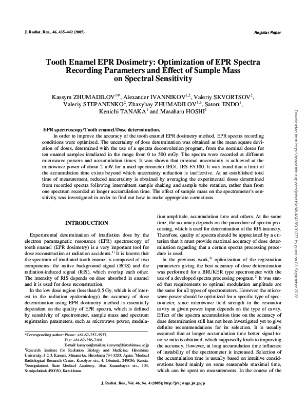 (PDF) Tooth Enamel EPR Dosimetry: Optimization of EPR Spectra Recording ...