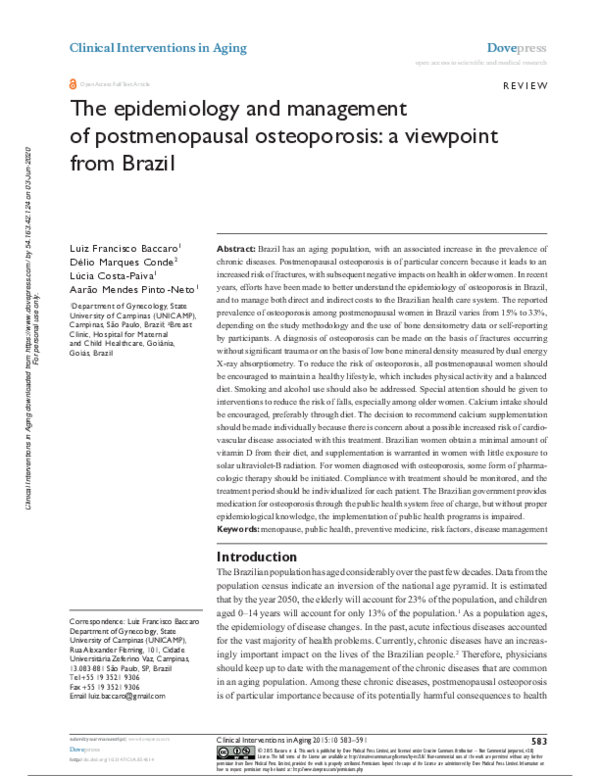 (PDF) The epidemiology and management of postmenopausal osteoporosis: a ...