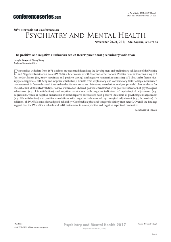 (PDF) The positive and negative rumination scale Development and preliminary validation jiale
