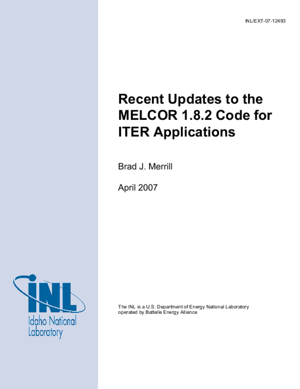 (PDF) Recent Updates to the MELCOR 1.8.2 Code for ITER Applications