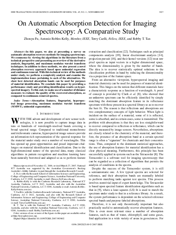 (PDF) On Automatic Absorption Detection for Imaging Spectroscopy A