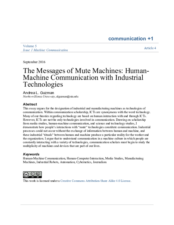 (PDF) The Messages of Mute Machines: Human-Machine Communication with ...