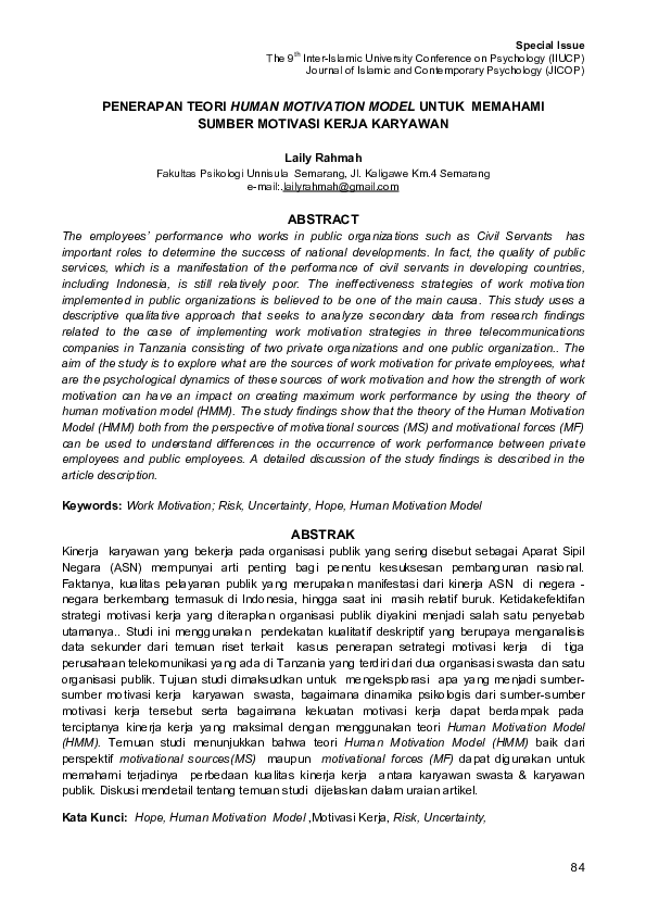 (PDF) Penerapan Teori Human Motivation Model Untuk Memahami Sumber ...