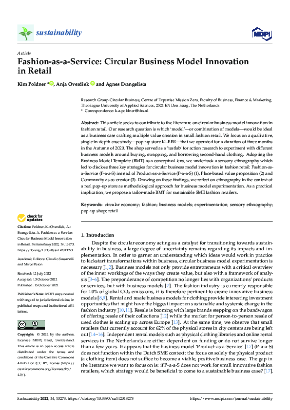(PDF) Fashion-as-a-Service: Circular Business Model Innovation in Retail
