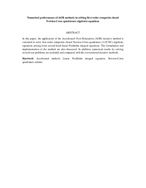 (PDF) Numerical performance of AOR methods in solving first order ...