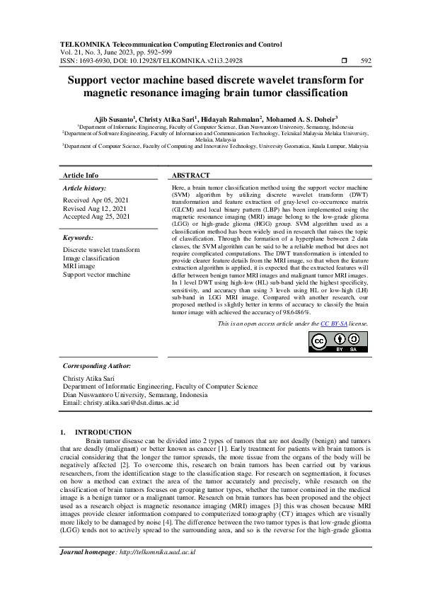 (PDF) Support vector machine based discrete wavelet transform for ...
