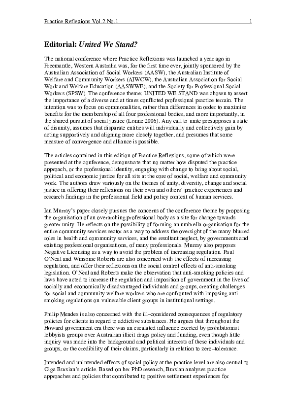 (PDF) Editorial: United we stand