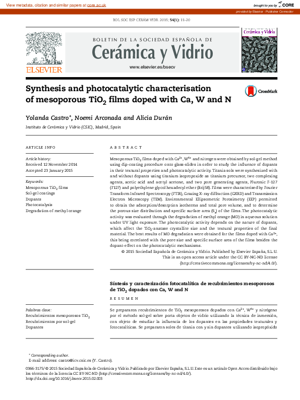 (PDF) Synthesis and photocatalytic characterisation of mesoporous TiO2 ...