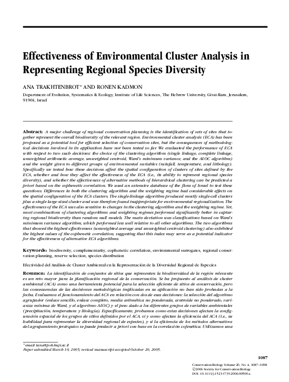 (PDF) Effectiveness of Environmental Cluster Analysis in Representing ...