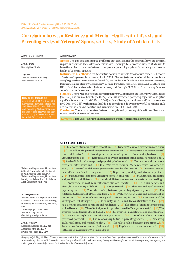 (PDF) Correlation between Resilience and Mental Health with Lifestyle ...