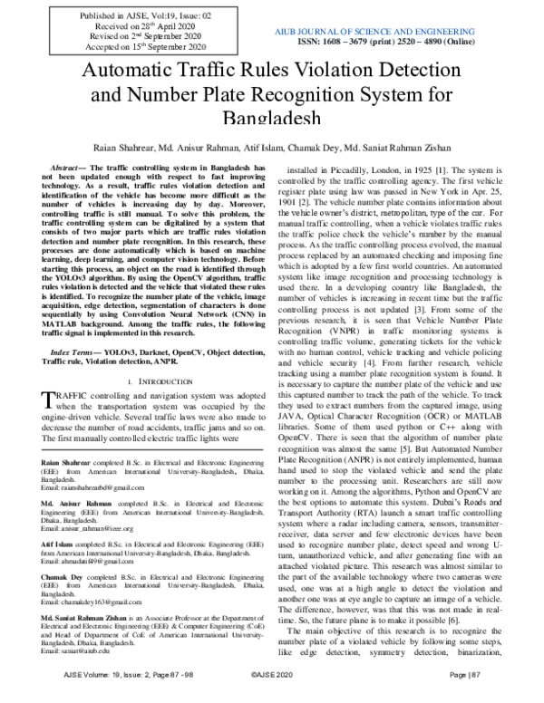 (PDF) An Automatic Traffic Rules Violation Detection and Number Plate ...