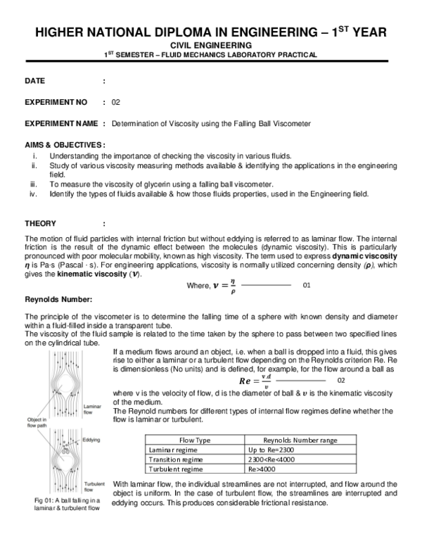 (PDF) Determination of Viscosity using the Falling Ball Viscometer