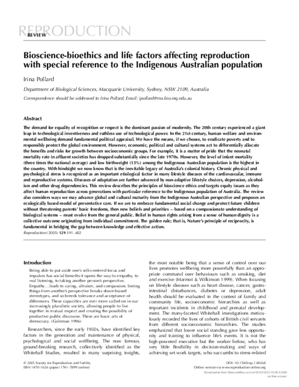 (PDF) Bioscience-bioethics and life factors affecting reproduction with ...
