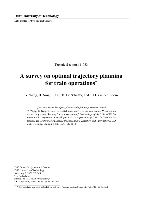 (PDF) A survey on optimal trajectory planning for train operations