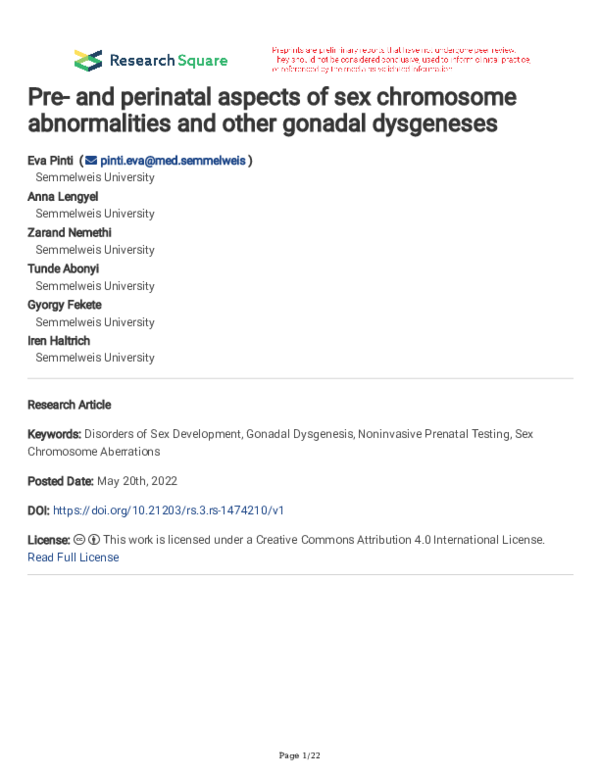 (PDF) Pre- and perinatal aspects of sex chromosome abnormalities and ...