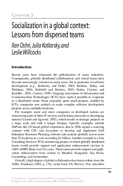 (PDF) Socialization in a global context: Lessons from dispersed teams