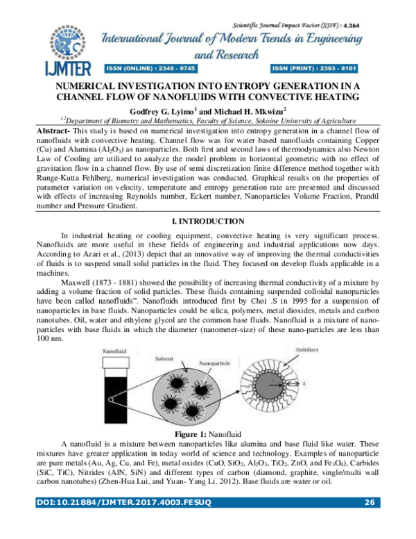 (PDF) Numerical Investigation into Entropy Generation in a Channel Flow ...