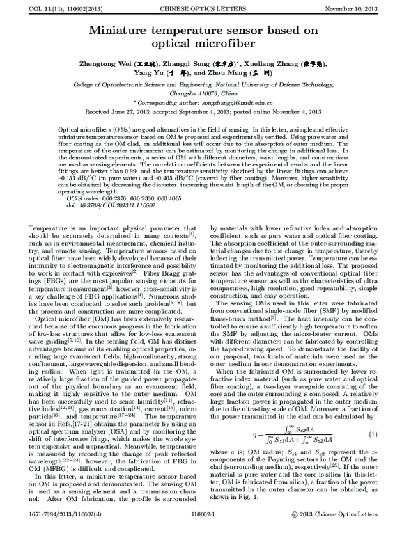(PDF) Miniature temperature sensor based on optical microf iber