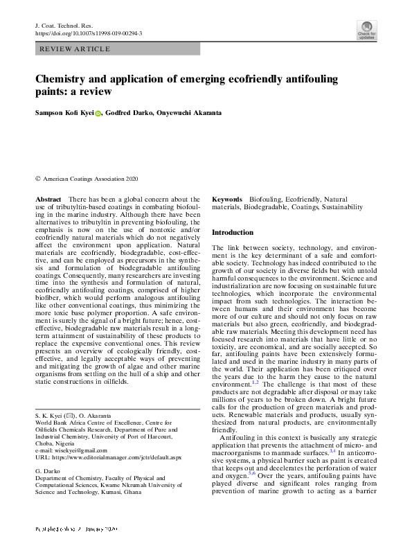 (PDF) Chemistry and application of emerging ecofriendly antifouling ...