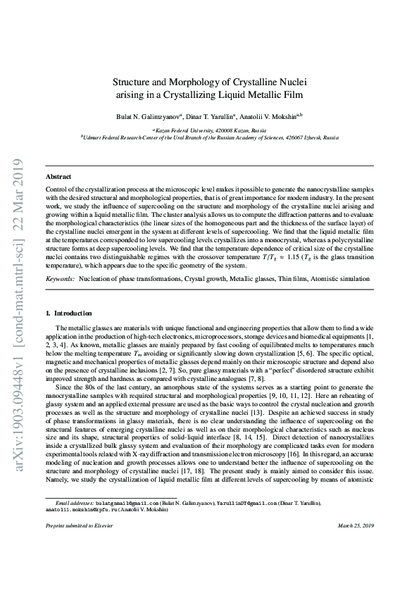(PDF) Structure and morphology of crystalline nuclei arising in a ...