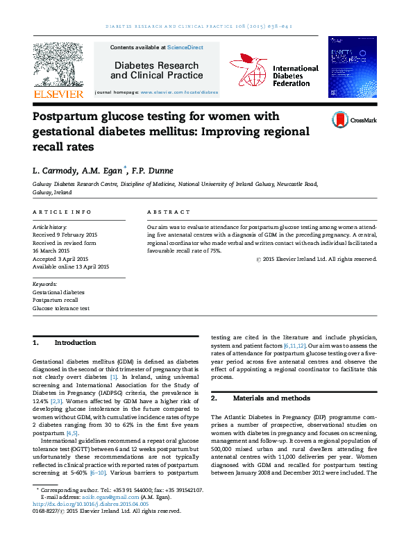 (PDF) Postpartum glucose testing for women with gestational diabetes ...