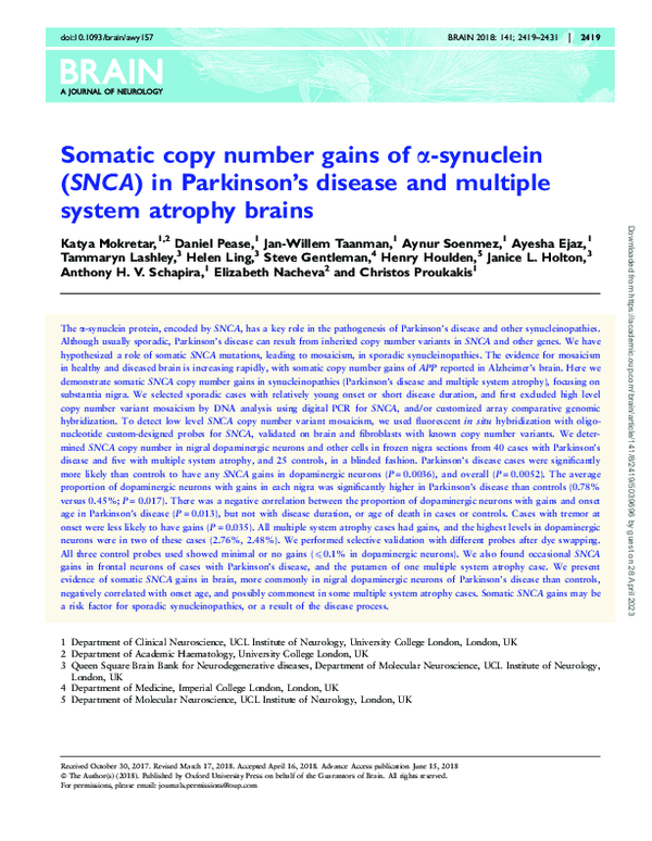 (PDF) Somatic copy number gains of α-synuclein (SNCA) in Parkinson’s ...